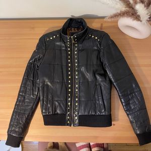 Sean John Biker Stud Quilted Leather Jacket